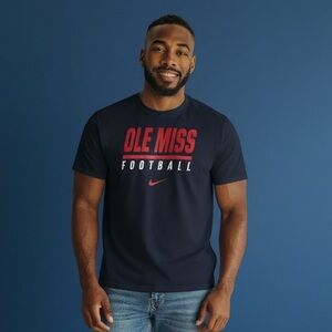 Nike Men's Navy and Red Dry-Fit Ole Miss Football Tee